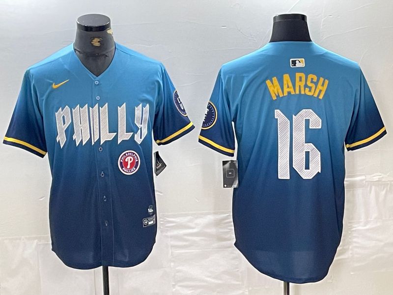 Men Philadelphia Phillies #16 Marsh Blue City Edition Nike 2024 MLB Jersey style 1